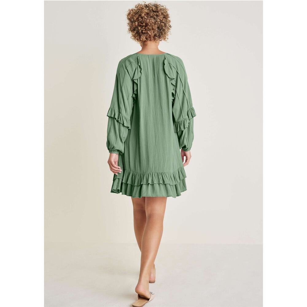 VENUS Ruffle Mini Dress - Basil Medium - Picture 2 of 6